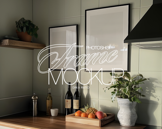 DIN A Black Frames Moody Kitchen Mockup