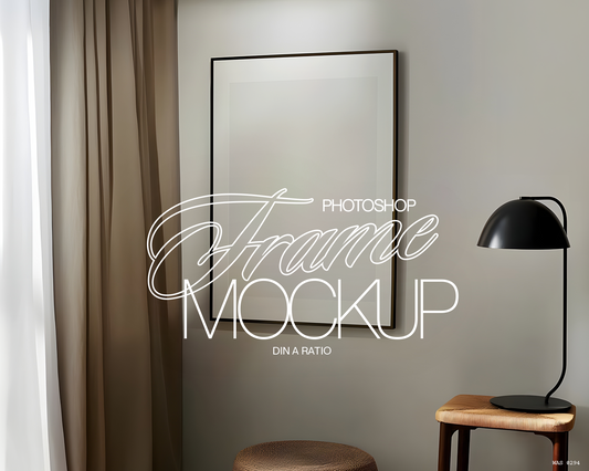 DIN A Black Frame with Minimal Lamp Mockup