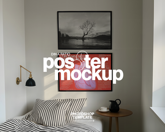 DIN A Set of Two Black Frames in Bedroom Scene Mockup