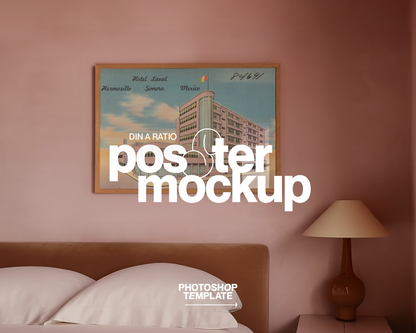 DIN A Horizontal l Frame in Pastel Pink Bedroom Mockup
