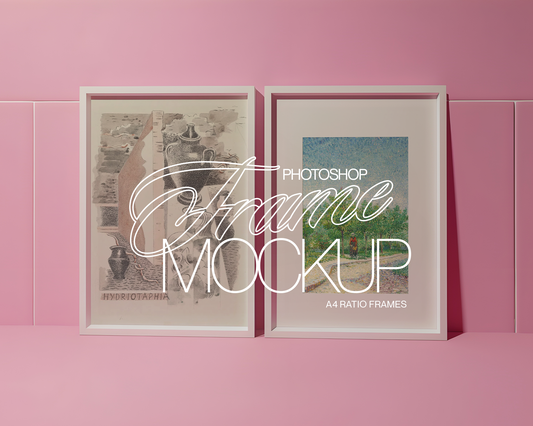 Two A4 Frames Pink Retro Tiled Ledge Mockup