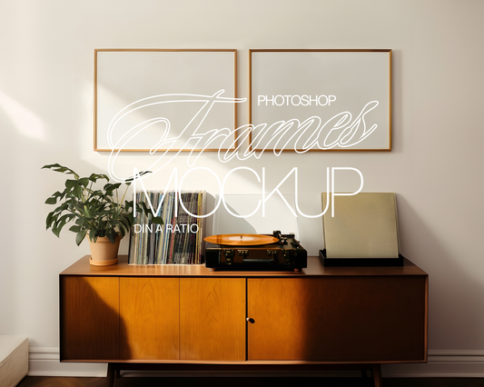 DIN A Landscape Frames & Mid-Century Sideboard Mockup