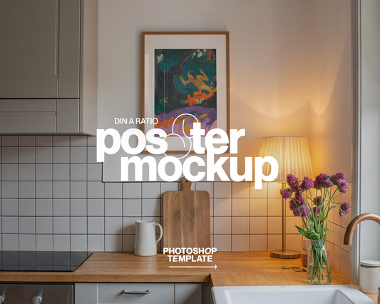 A3 Vertical Frame in Warmly Lit Kitchen Mockup
