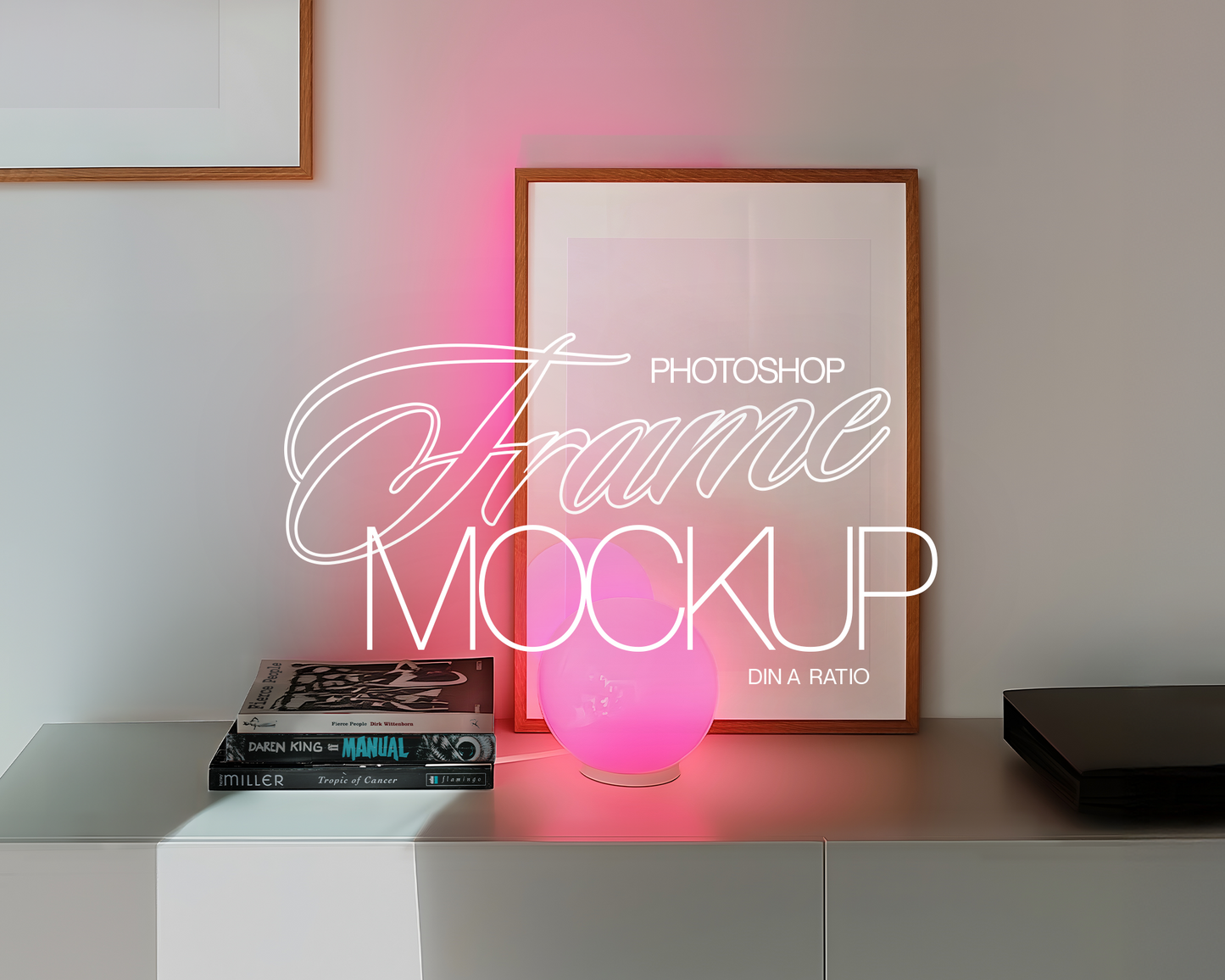 DIN A3 and Optional A2 Frame Pink Lamp Mockup