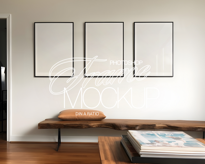 3 DIN A Black Frames Bohemian Interior Mockup