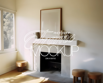 DIN A Frame Above Fireplace with Sunlight Mockup