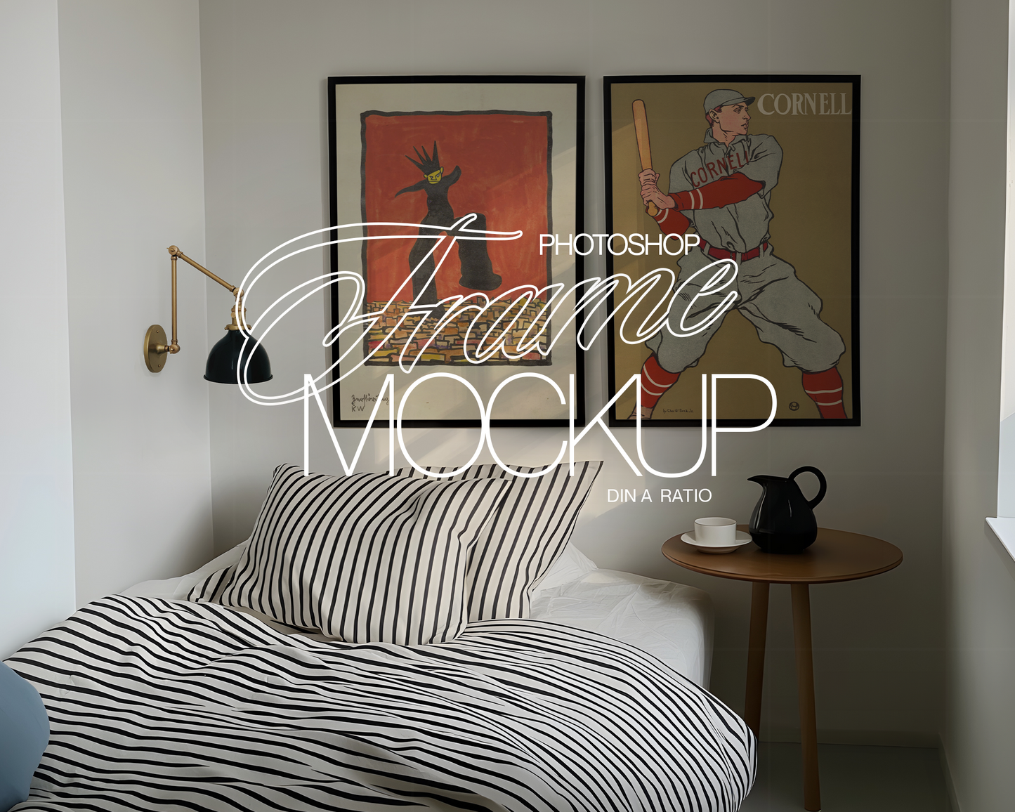 DIN A Set of Two Black Frames Bedroom Mockup