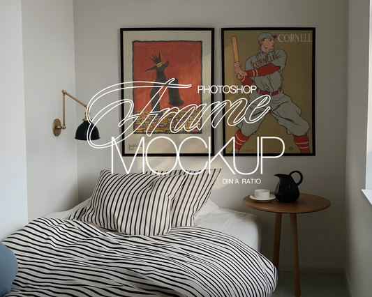 DIN A Set of Two Black Frames Bedroom Mockup