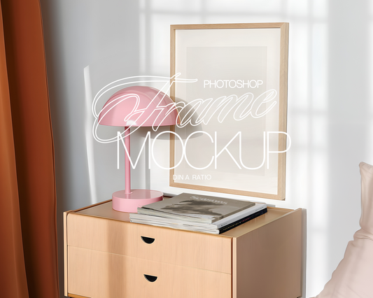 Wood Frame with Pink Lamp Mockup