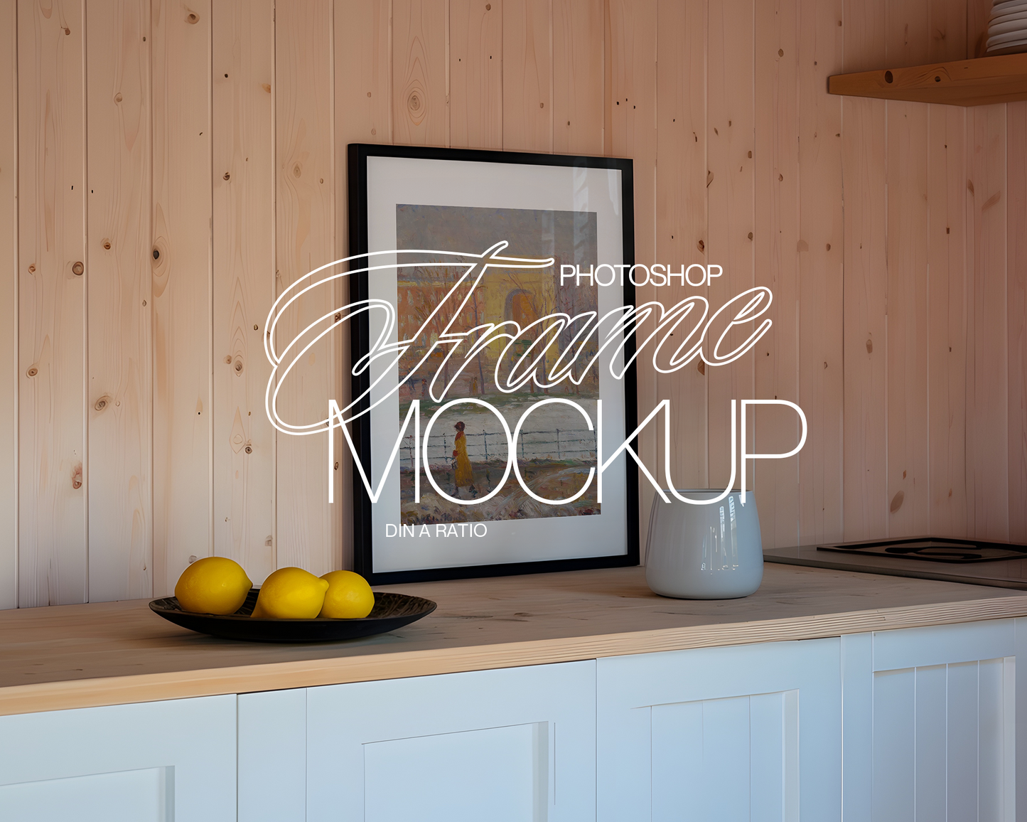 DIN A Black Frame Kitchen with Citrus Mockup