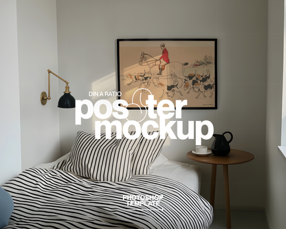 DIN A Landscape Black Frame in Bedroom Scene Mockup