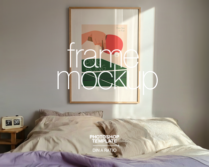 Vertical Frame Lilac Sheets Bedroom Mockup
