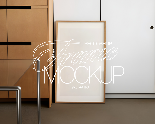 3x5 Wood Frame Japandi Home Office Mockup