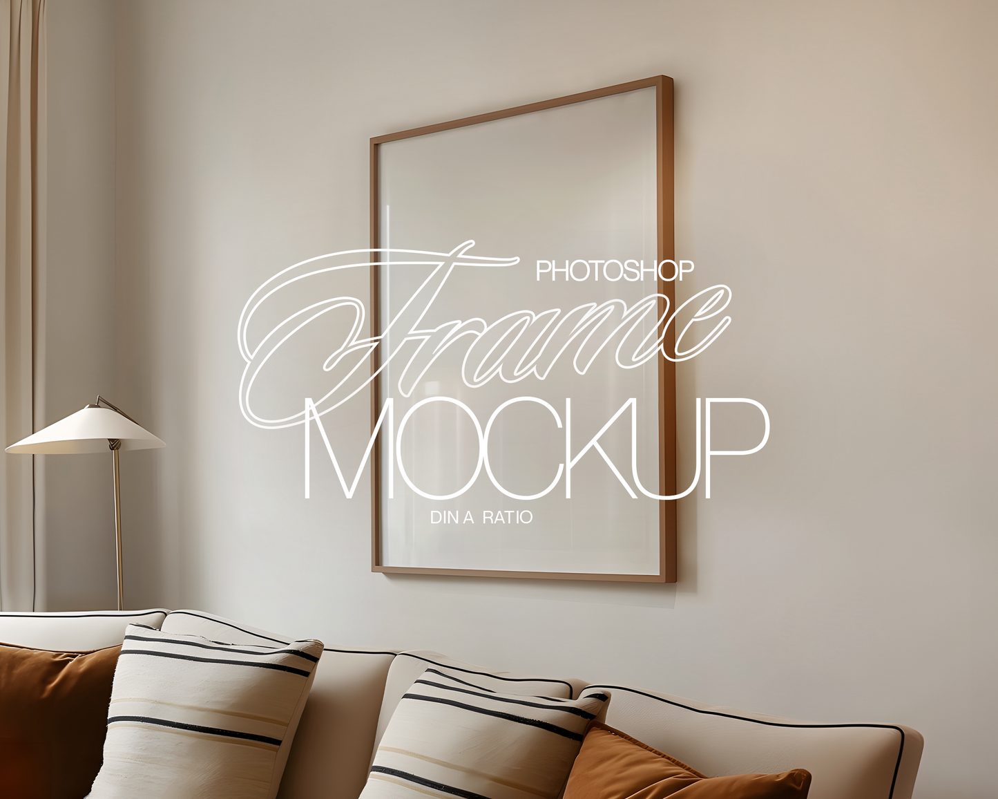 DIN A Wood Frame Luxurious Living Room Mockup