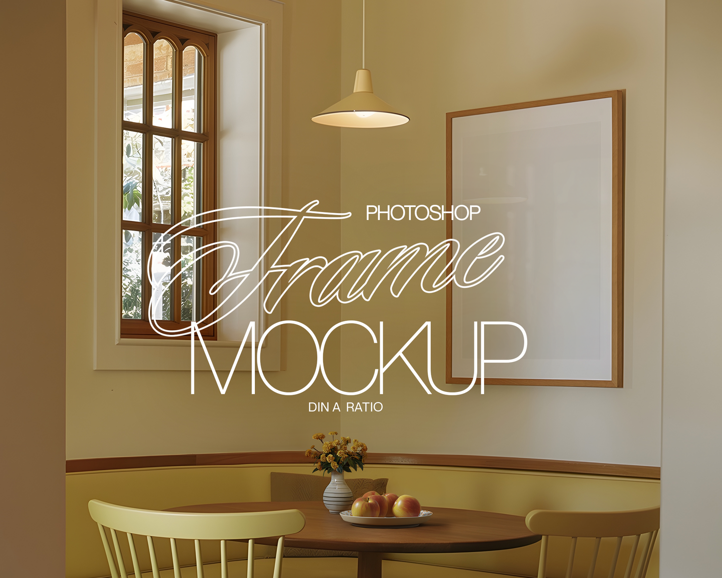 DIN A Wood Frame Rustic Retro Dining Mockup