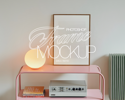 DIN A Walnut Wood Frame in Retro Scene Mockup