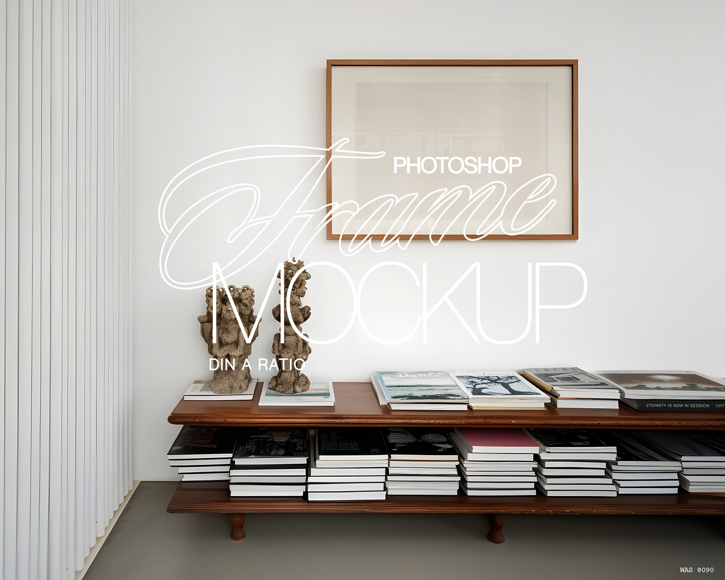 DIN A Landscape Frame with Removable Statues Mockup