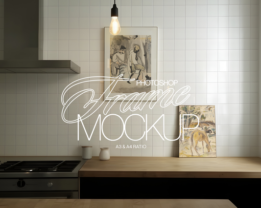 A3 and A4 Frames in Moody Kitchen Scene Mockup