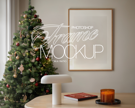 DIN A Wood Frame Festive Scene Mockup