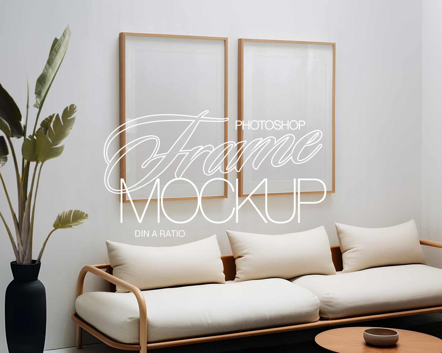 2 DIN A Frames Japandi Living Room Mockup