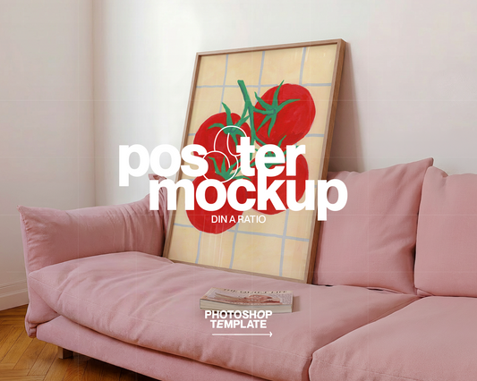 DIN A Frame on Pink Couch Side-Angle View Mockup