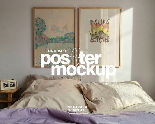 Set of Two Frames Lilac Sheets Bedroom Mockup