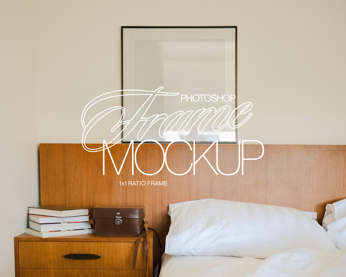 Black Square Frame Mid-Century Bedroom Scene Mockup