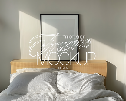 4x5 Black Frame on Headboard in Bedroom Mockup