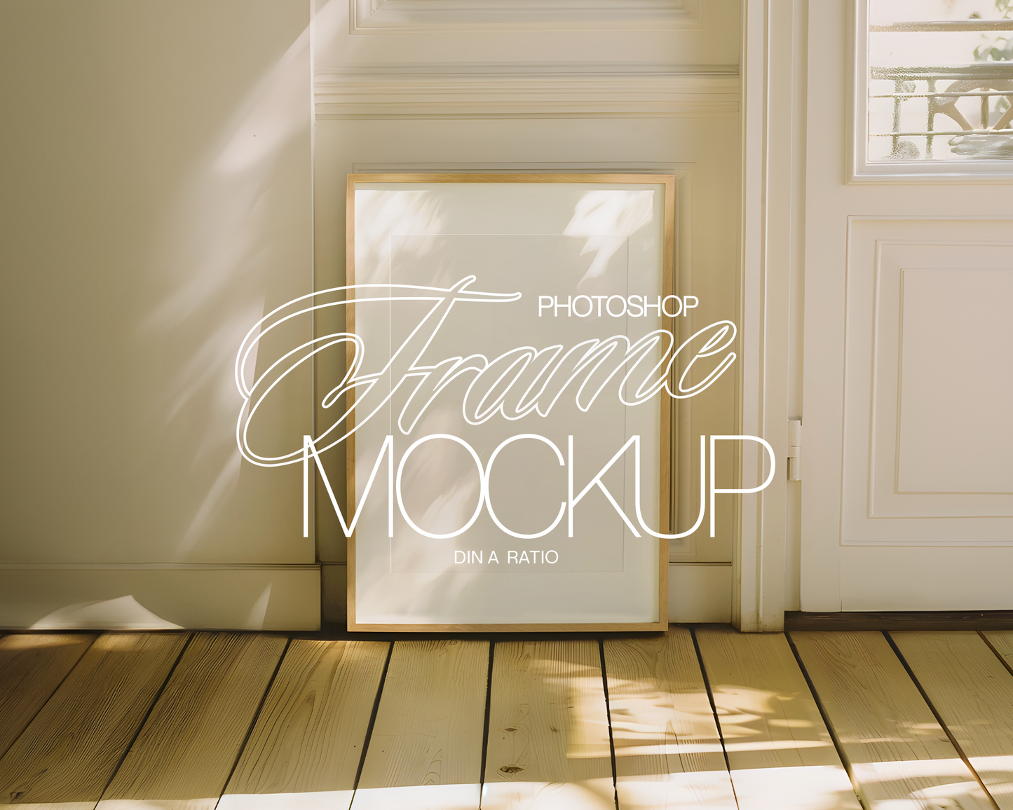 DIN A Wood Frame Golden Light Mockup