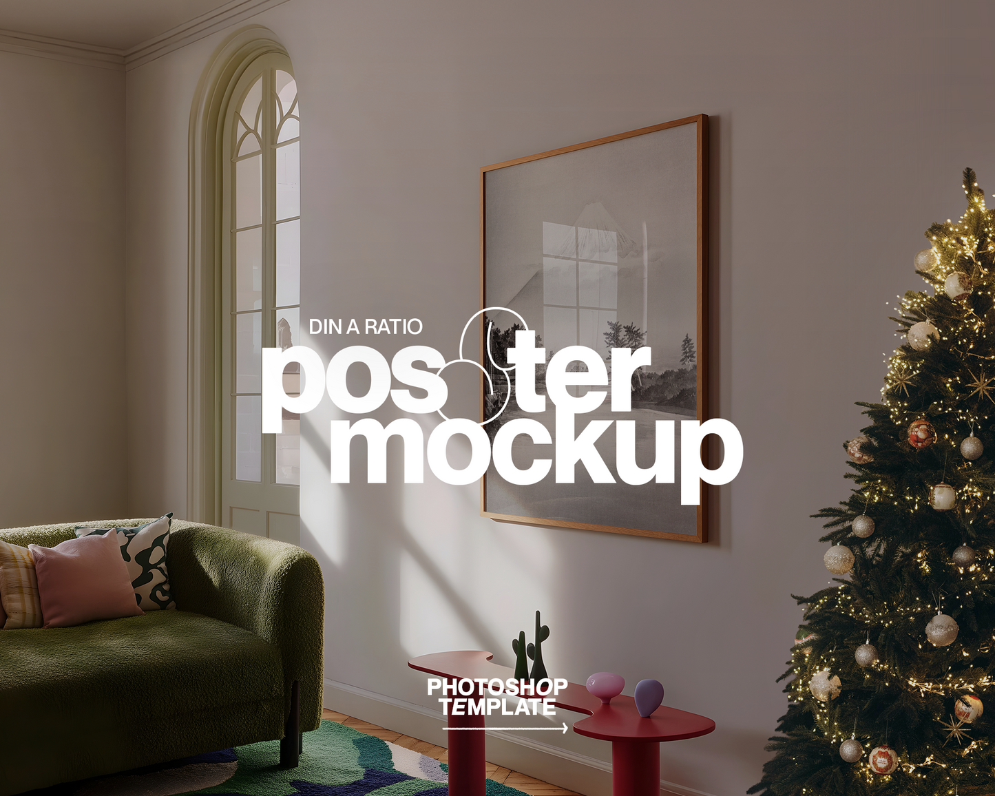 DIN A Wood Frame in Christmas Retro Scene Mockup