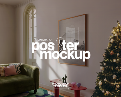 DIN A Wood Frame in Christmas Retro Scene Mockup