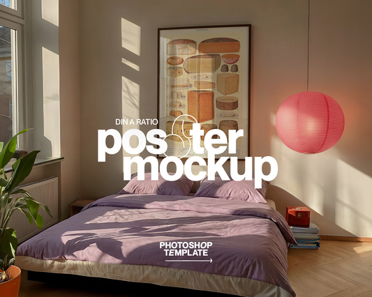 DIN A Vertical Frame Vibrant Bedroom Mockup