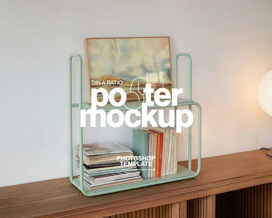 DIN A Landscape Frame on Retro Shelf Mockup