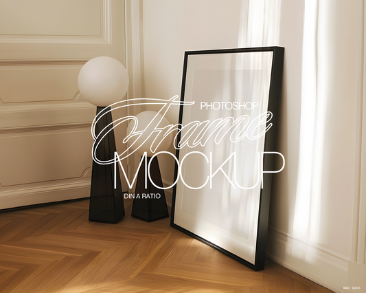 A3 Black Leaning Frame with Modern Lamps Mockup