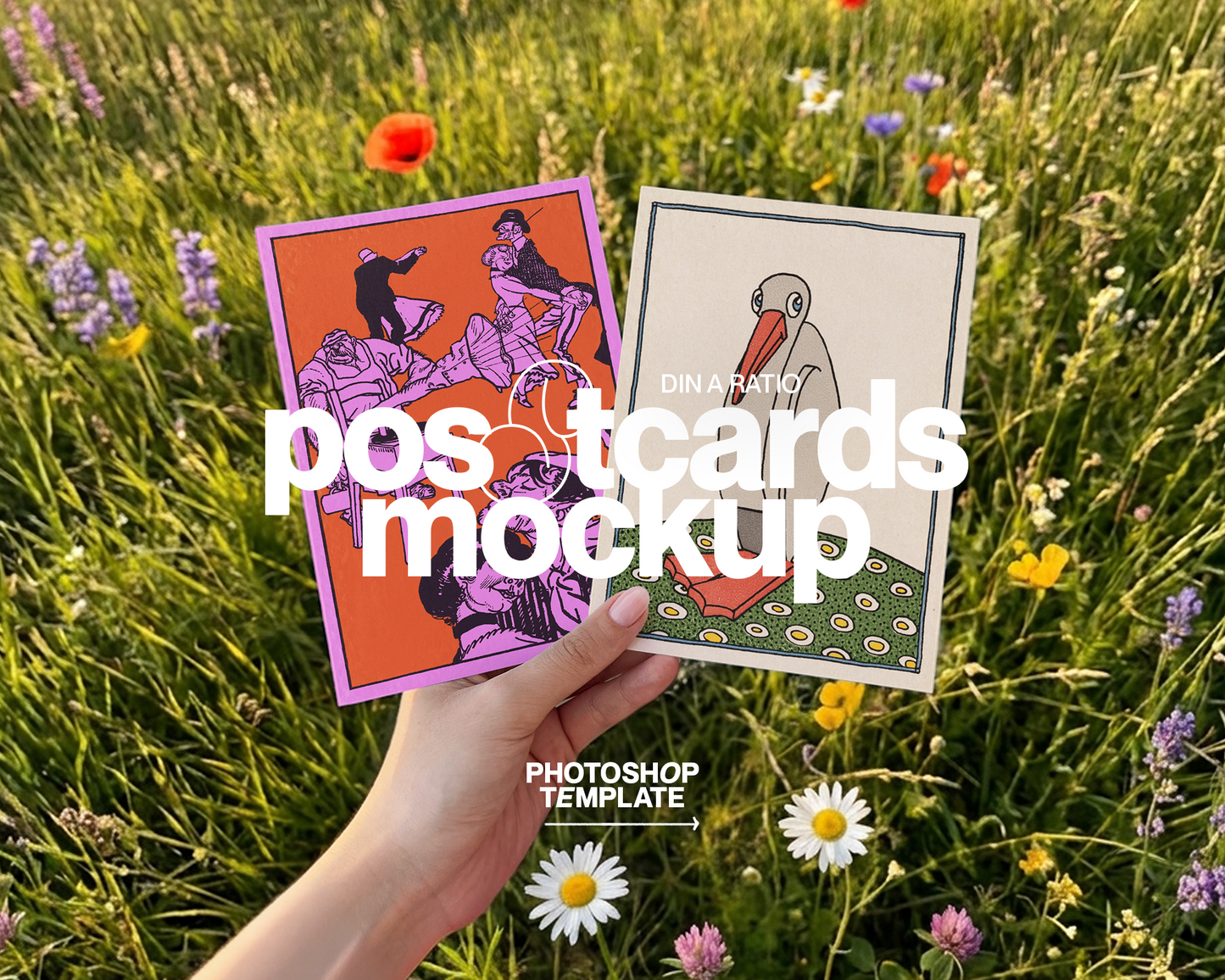 Two A5 Posters in Meadow with Wildflowers Mockup