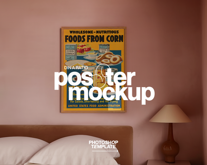 DIN A Vertical Frame in Pastel Pink Bedroom Mockup