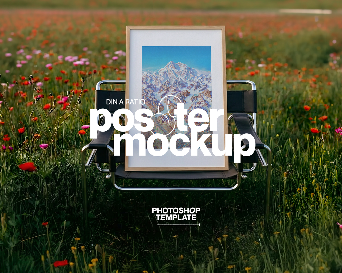 DIN A Frame on Wassily Chair in Poppy Field Mockup