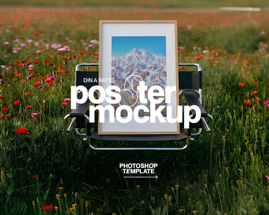 DIN A Frame on Wassily Chair in Poppy Field Mockup