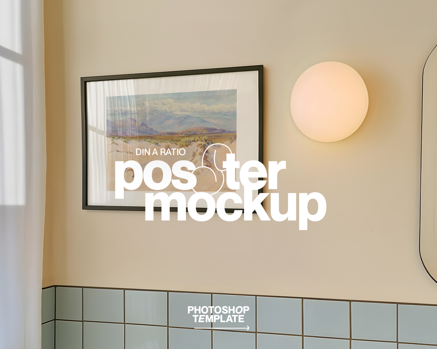 DIN A Landscape Frame in Retro Bathroom Mockup
