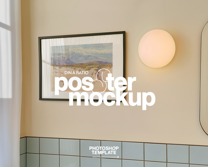 DIN A Landscape Frame in Retro Bathroom Mockup