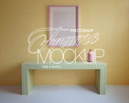 DIN A Pink Frame Yellow Pastel Scene Mockup