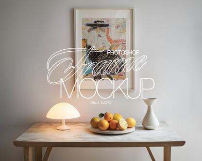 DIN A Frame Interior Scene with Oranges Mockup