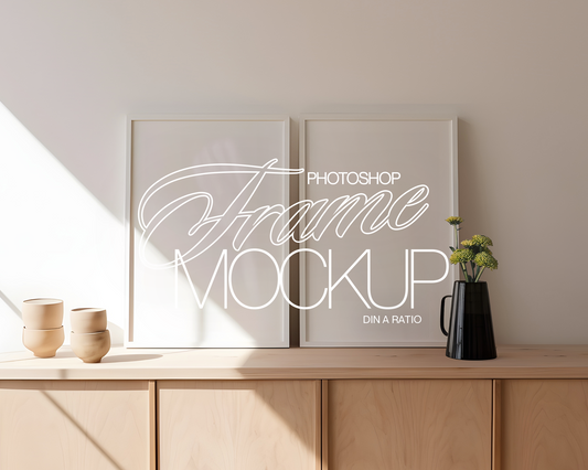 Two White Frames Sunlight with Optional Decor Mockup