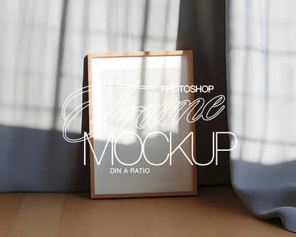 DIN A Wood Frame with Curtains Mockup