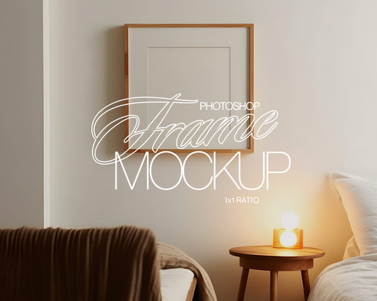 1x1 Wood Frame Cosy Bedroom Mockup