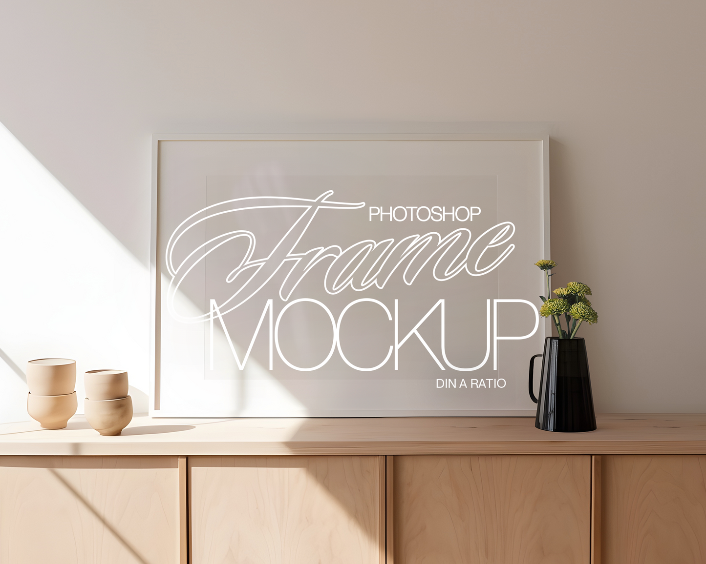 DIN A Landscape Frame Mockup with Optional Decor