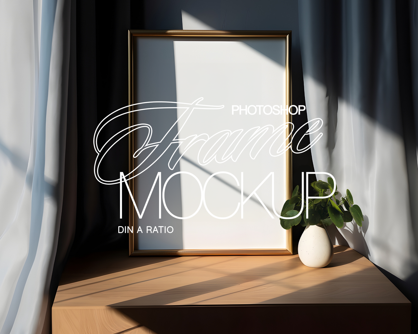 DIN A Gold Frame with Moody Lighting Mockup