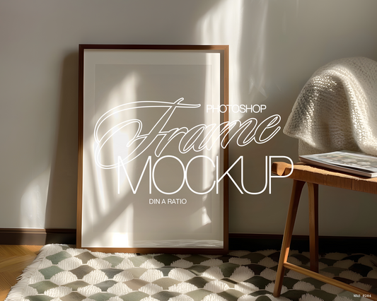 DIN A Leaning Frame with Fluffy Rug Mockup