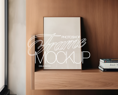 A4 Wood Frame Wooden Shelf Mockup