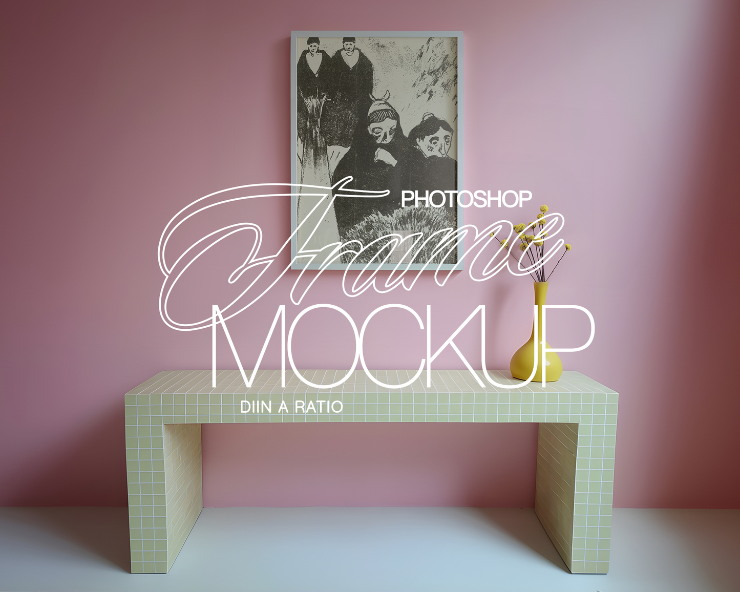 DIN A White Frame Pastel Bench Mockup